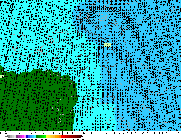 Height/Temp. 500 hPa UK-Global Sa 11.05.2024 12 UTC