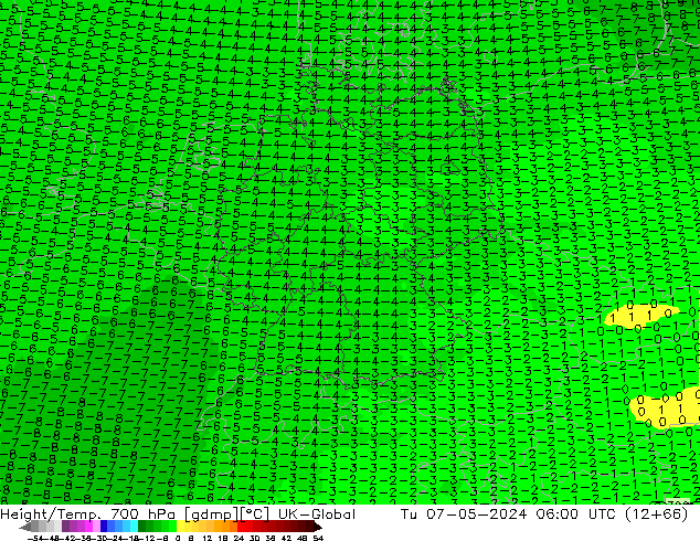 Height/Temp. 700 hPa UK-Global Di 07.05.2024 06 UTC