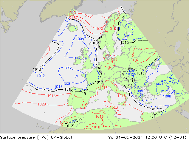 приземное давление UK-Global сб 04.05.2024 13 UTC