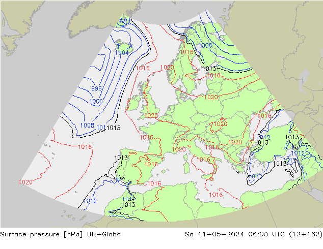 приземное давление UK-Global сб 11.05.2024 06 UTC