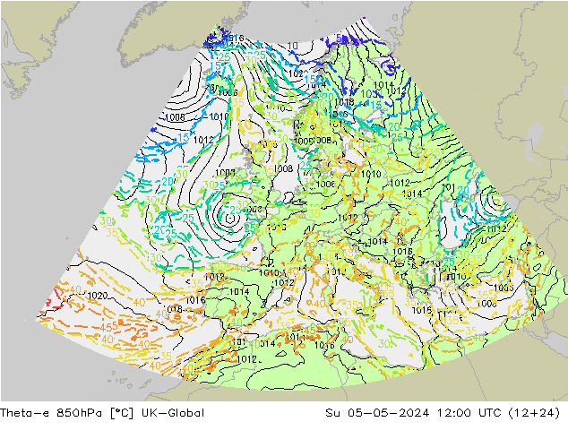 Theta-e 850hPa UK-Global dom 05.05.2024 12 UTC