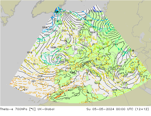 Theta-e 700hPa UK-Global  05.05.2024 00 UTC
