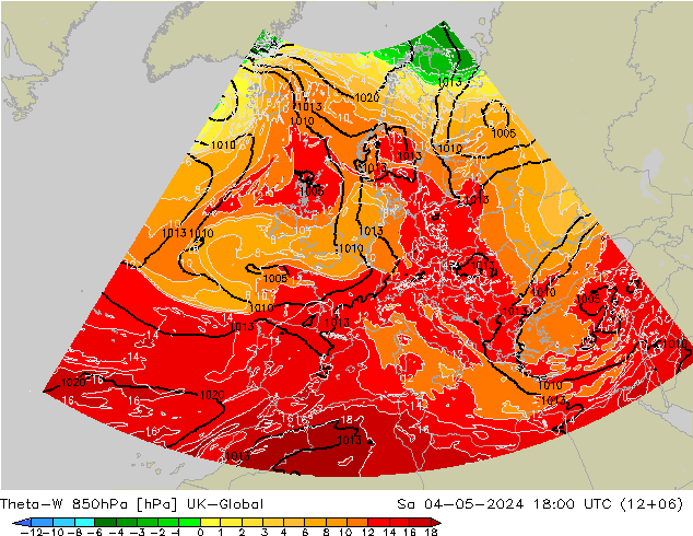 Theta-W 850hPa UK-Global So 04.05.2024 18 UTC
