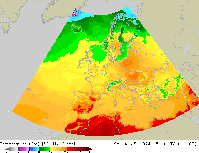 Temperaturkarte (2m) UK-Global Sa 04.05.2024 15 UTC