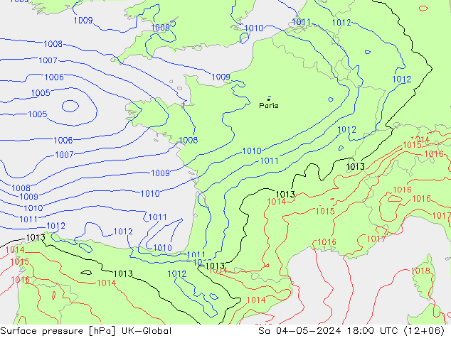 приземное давление UK-Global сб 04.05.2024 18 UTC
