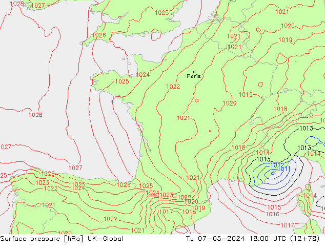 pression de l'air UK-Global mar 07.05.2024 18 UTC