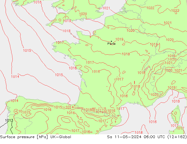 Presión superficial UK-Global sáb 11.05.2024 06 UTC