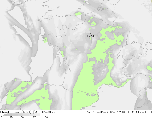 Cloud cover (total) UK-Global Sa 11.05.2024 12 UTC