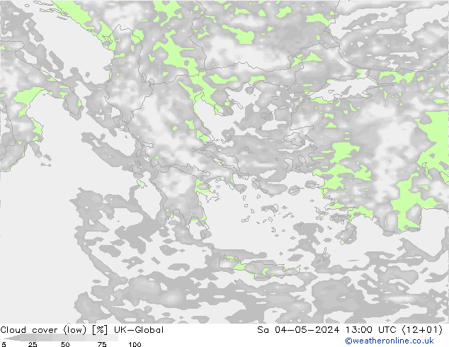 Cloud cover (low) UK-Global Sa 04.05.2024 13 UTC