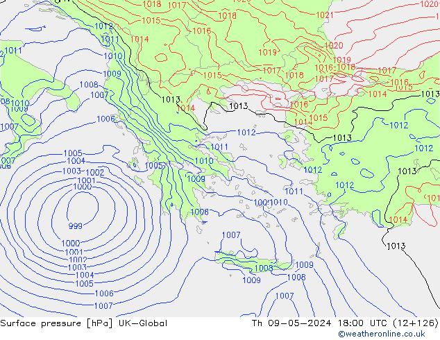 Surface pressure UK-Global Th 09.05.2024 18 UTC