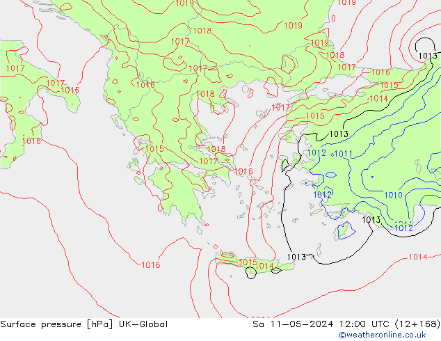 приземное давление UK-Global сб 11.05.2024 12 UTC