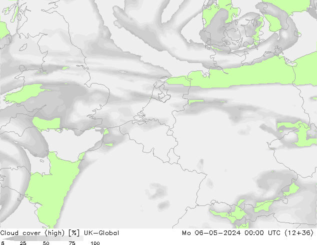 Cloud cover (high) UK-Global Mo 06.05.2024 00 UTC