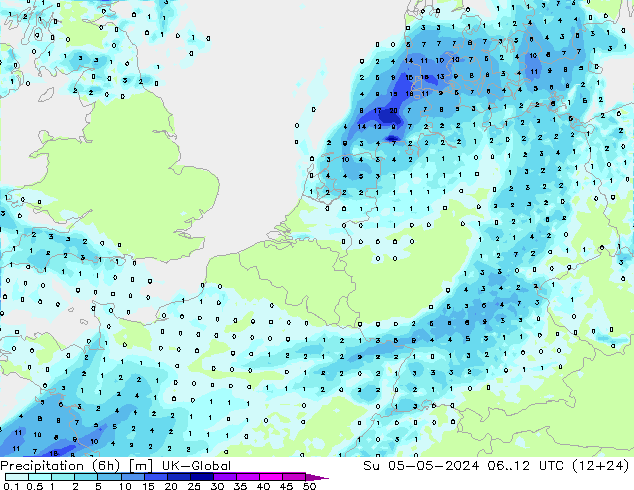 Precipitation (6h) UK-Global Ne 05.05.2024 12 UTC