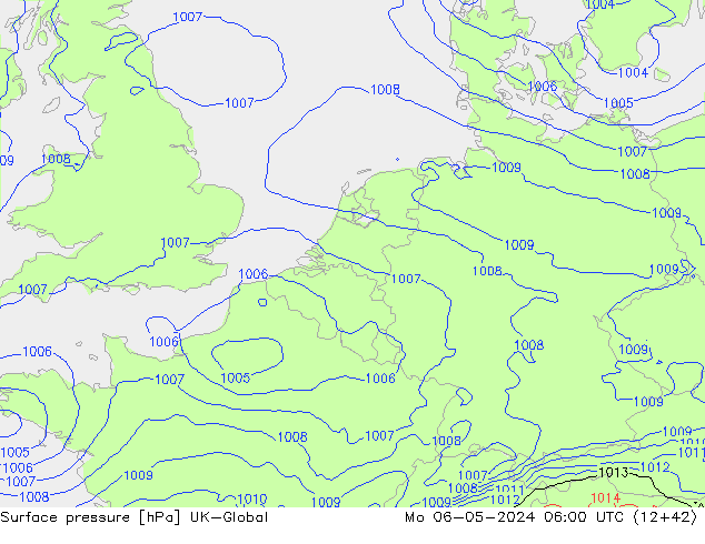 Surface pressure UK-Global Mo 06.05.2024 06 UTC