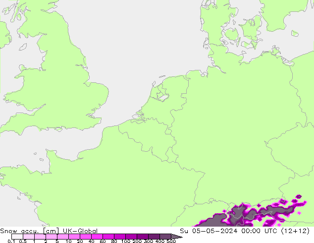 Snow accu. UK-Global Su 05.05.2024 00 UTC