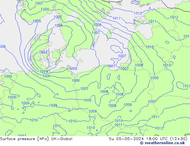 Surface pressure UK-Global Su 05.05.2024 18 UTC