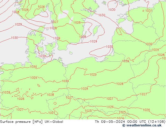 Surface pressure UK-Global Th 09.05.2024 00 UTC