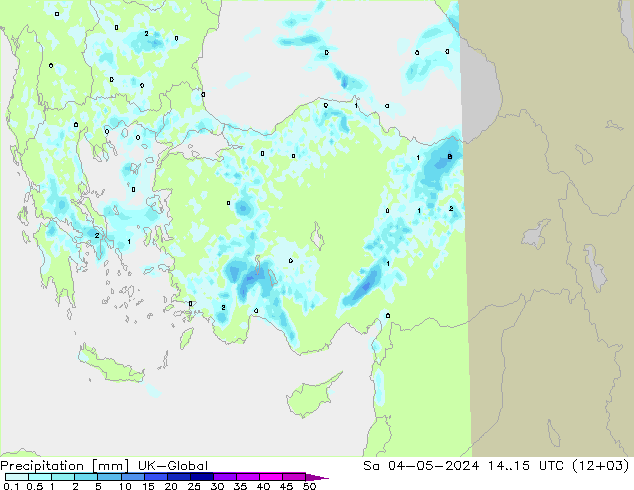Precipitazione UK-Global sab 04.05.2024 15 UTC