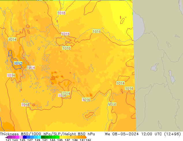 850-1000 hPa Kalınlığı UK-Global Çar 08.05.2024 12 UTC