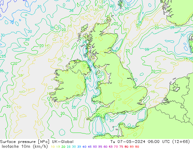 Isotachs (kph) UK-Global Tu 07.05.2024 06 UTC