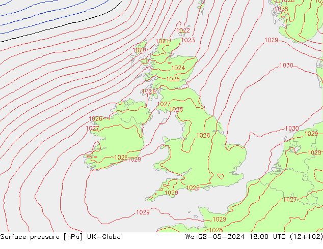 Presión superficial UK-Global mié 08.05.2024 18 UTC