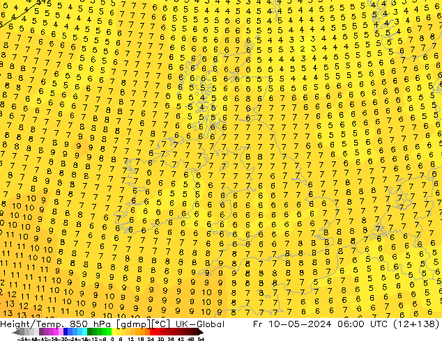 Height/Temp. 850 hPa UK-Global Pá 10.05.2024 06 UTC