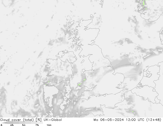 Bewolking (Totaal) UK-Global ma 06.05.2024 12 UTC