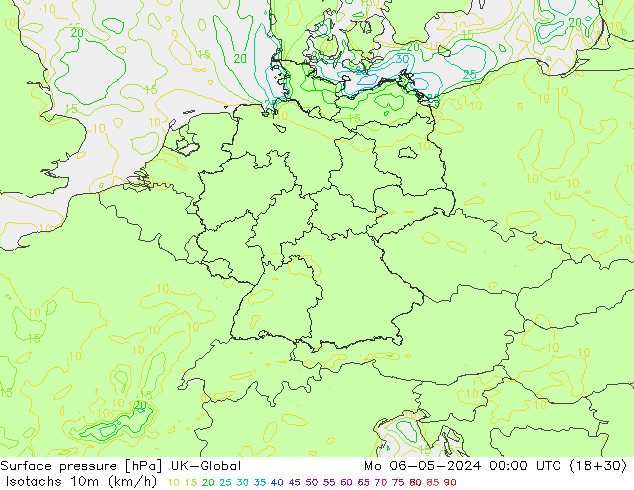 Eşrüzgar Hızları (km/sa) UK-Global Pzt 06.05.2024 00 UTC