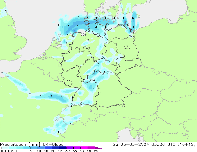 Precipitation UK-Global Su 05.05.2024 06 UTC