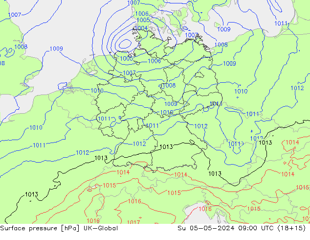 Surface pressure UK-Global Su 05.05.2024 09 UTC