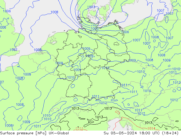 地面气压 UK-Global 星期日 05.05.2024 18 UTC