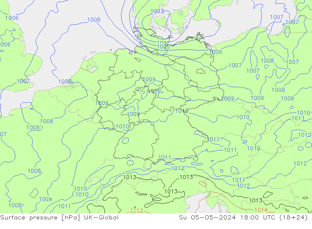 地面气压 UK-Global 星期日 05.05.2024 18 UTC