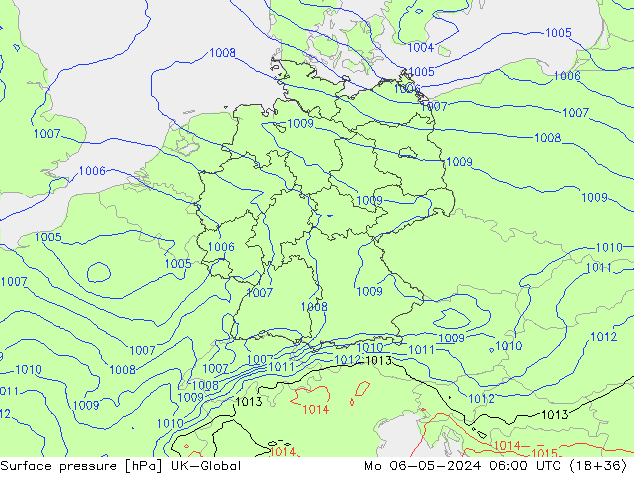 Atmosférický tlak UK-Global Po 06.05.2024 06 UTC