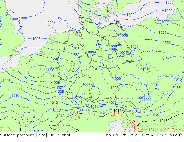 Atmosférický tlak UK-Global Po 06.05.2024 09 UTC