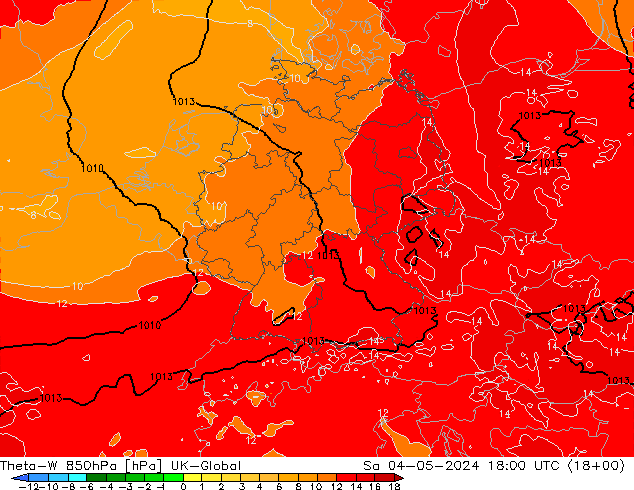 Theta-W 850hPa UK-Global sáb 04.05.2024 18 UTC