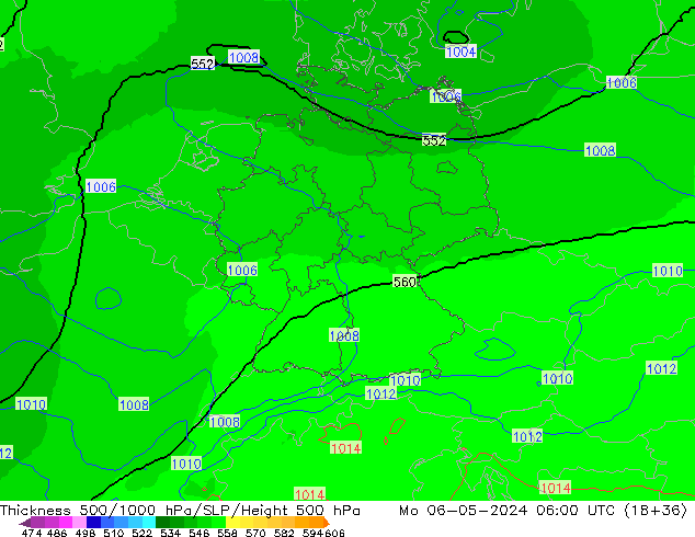 Thck 500-1000hPa UK-Global pon. 06.05.2024 06 UTC