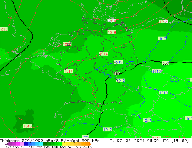 Thck 500-1000hPa UK-Global Tu 07.05.2024 06 UTC