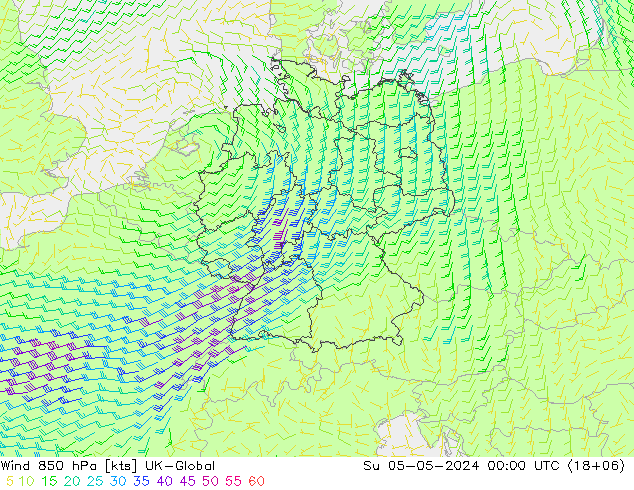 Viento 850 hPa UK-Global dom 05.05.2024 00 UTC