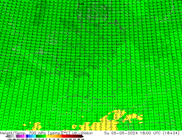 Height/Temp. 700 hPa UK-Global 星期日 05.05.2024 18 UTC