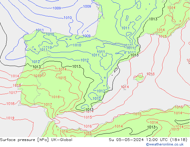 Atmosférický tlak UK-Global Ne 05.05.2024 12 UTC