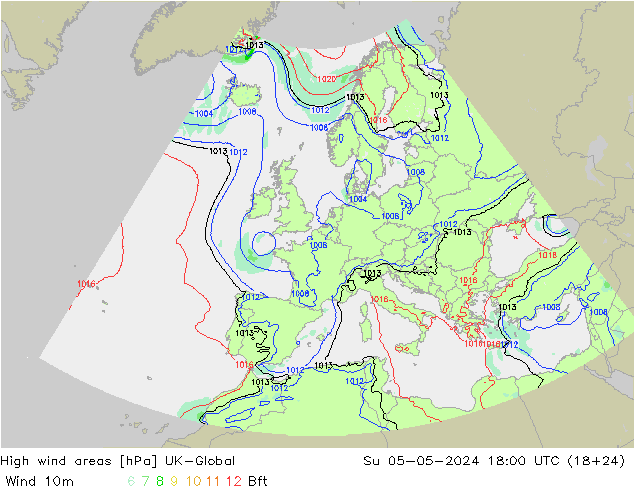 High wind areas UK-Global Su 05.05.2024 18 UTC