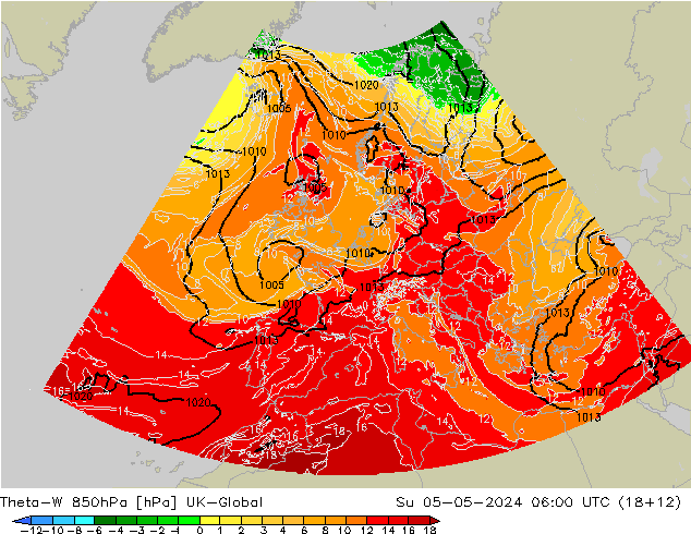 Theta-W 850hPa UK-Global Su 05.05.2024 06 UTC
