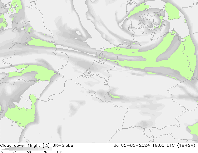 Cloud cover (high) UK-Global Su 05.05.2024 18 UTC