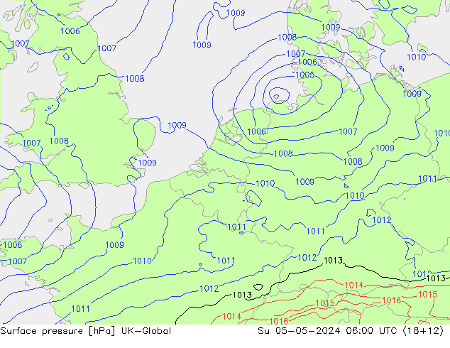 Surface pressure UK-Global Su 05.05.2024 06 UTC