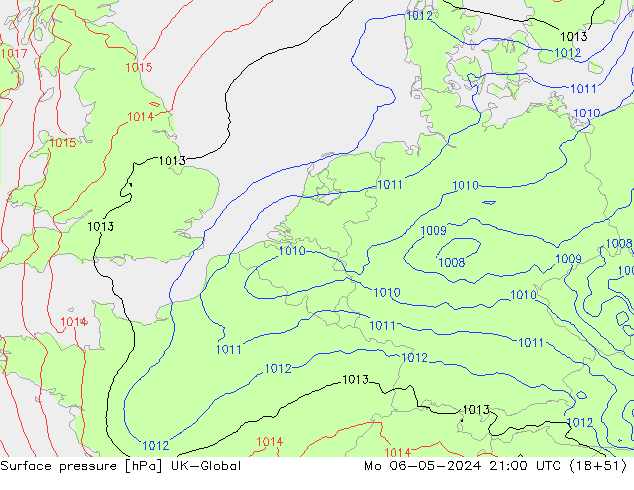 Atmosférický tlak UK-Global Po 06.05.2024 21 UTC