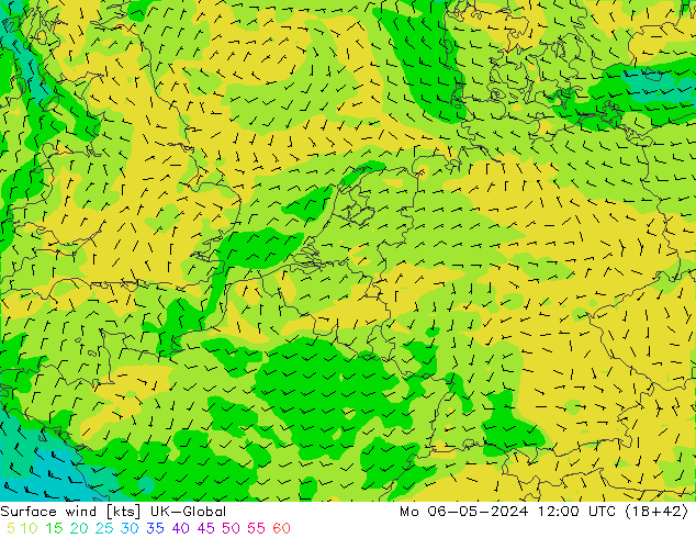 Vento 10 m UK-Global lun 06.05.2024 12 UTC