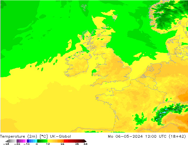 température (2m) UK-Global lun 06.05.2024 12 UTC