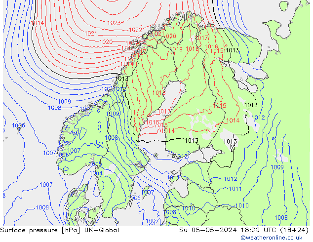 Surface pressure UK-Global Su 05.05.2024 18 UTC