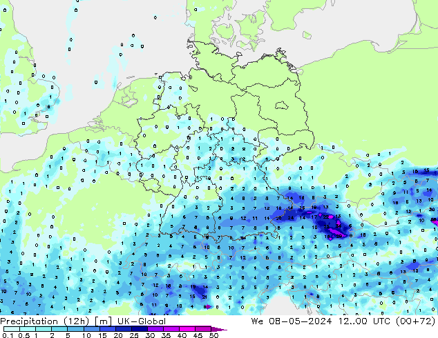 Precipitation (12h) UK-Global We 08.05.2024 00 UTC