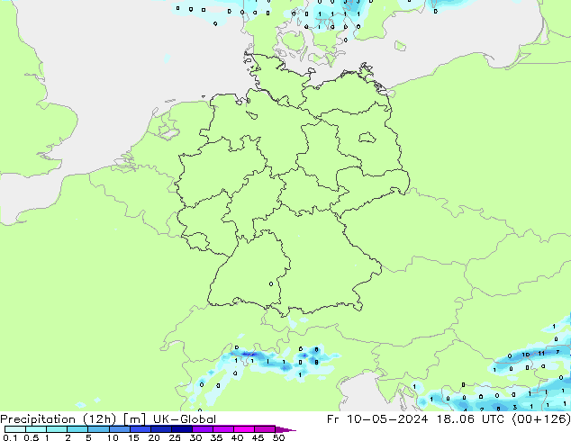 Precipitation (12h) UK-Global Fr 10.05.2024 06 UTC